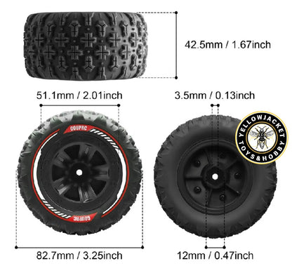 4Pcs 12mm Hex RC Wheel Tires Set RC Tires Wheels for 1/14 1/16 RC Car Crawler
